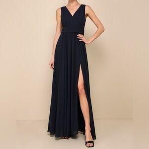 LULUS Thoughts of Hue Navy Blue Surplice Maxi Dress- Size Medium